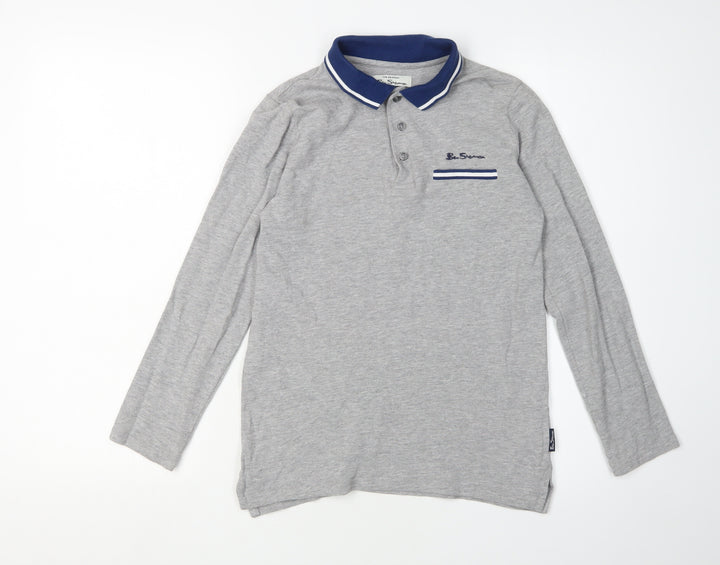 Ben Sherman Boys Grey Polo Long Sleeve 10-11 Years Logo Cotton