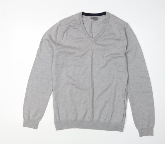 Gap Men's Grey Wool V-Neck Pullover Jumper M