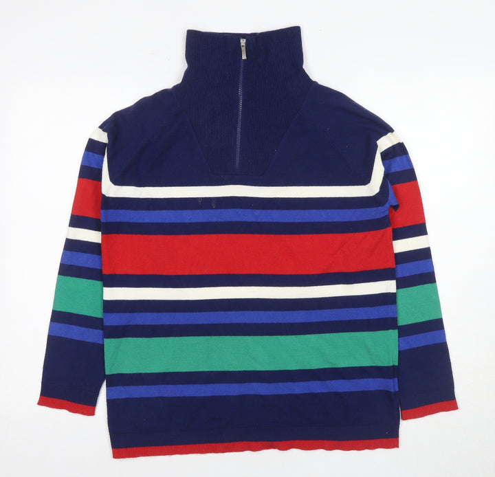 ISLE Women's Multicoloured Roll Neck Striped Full Zip Jumper - S