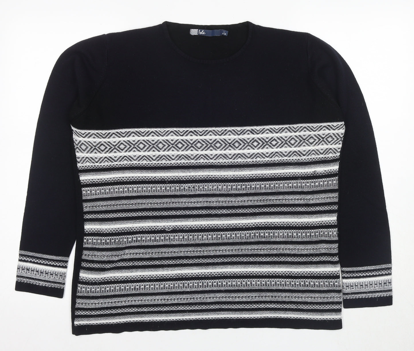 Isle Women's Black Pullover Jumper, Size L, Geometric