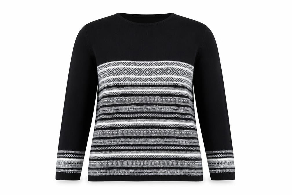 Front view of Isle Women's Black jumper, size L, Geometric
