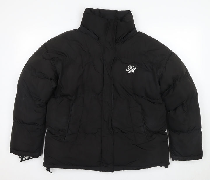 SikSilk Women’s Black Puffer Jacket Size 12 Hooded Winter