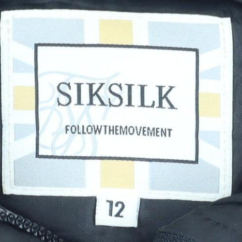 SikSilk Women’s Black Puffer Jacket Size 12 Hooded Winter