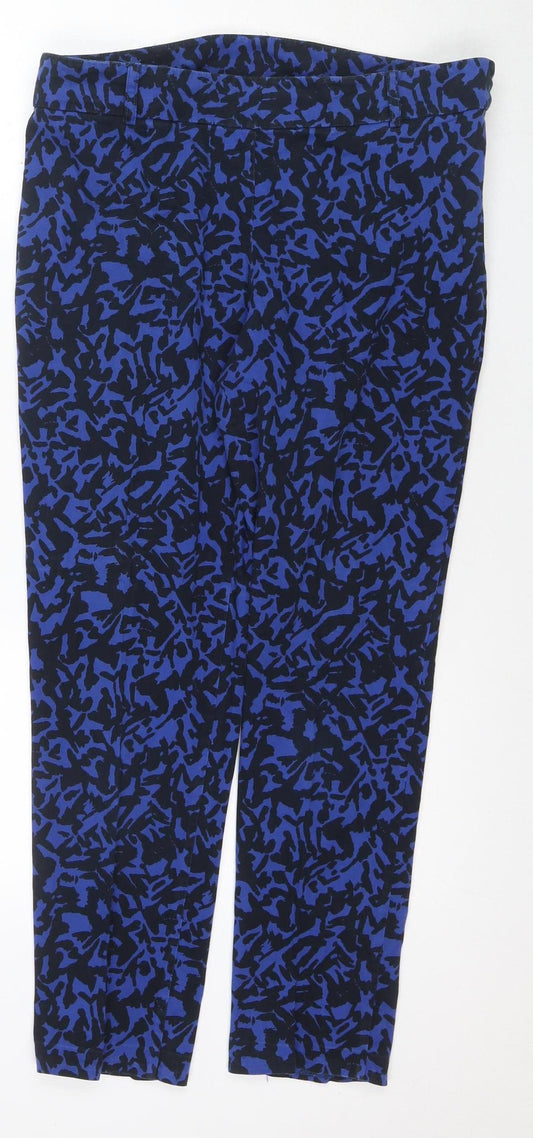 BHS Women's Blue Animal Print Straight Trousers Size 14