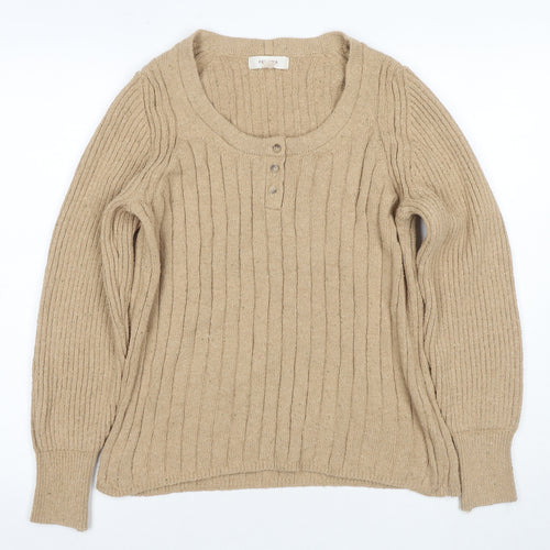 PER UNA Women's Beige Henley Jumper, Size M, Cotton Blend, Long Sleeve