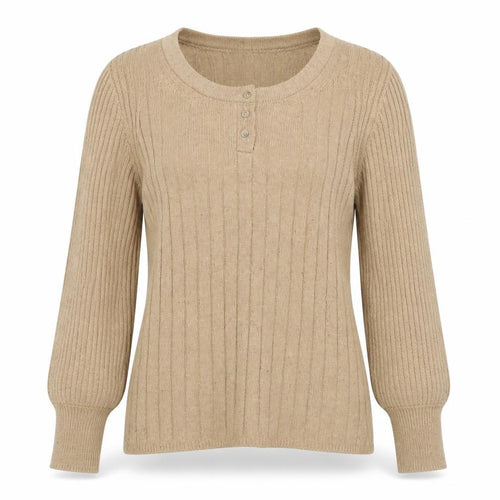 PER UNA Women's Beige Henley Jumper, Size M, Cotton Blend, Long Sleeve
