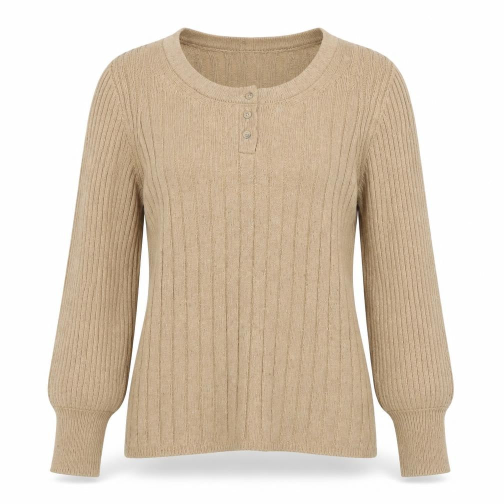 PER UNA Women's Beige Henley Jumper, Size M, Cotton Blend, Long Sleeve