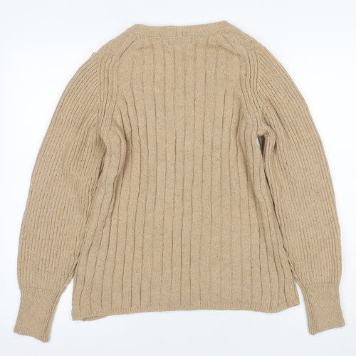 PER UNA Women's Beige Henley Jumper, Size M, Cotton Blend, Long Sleeve