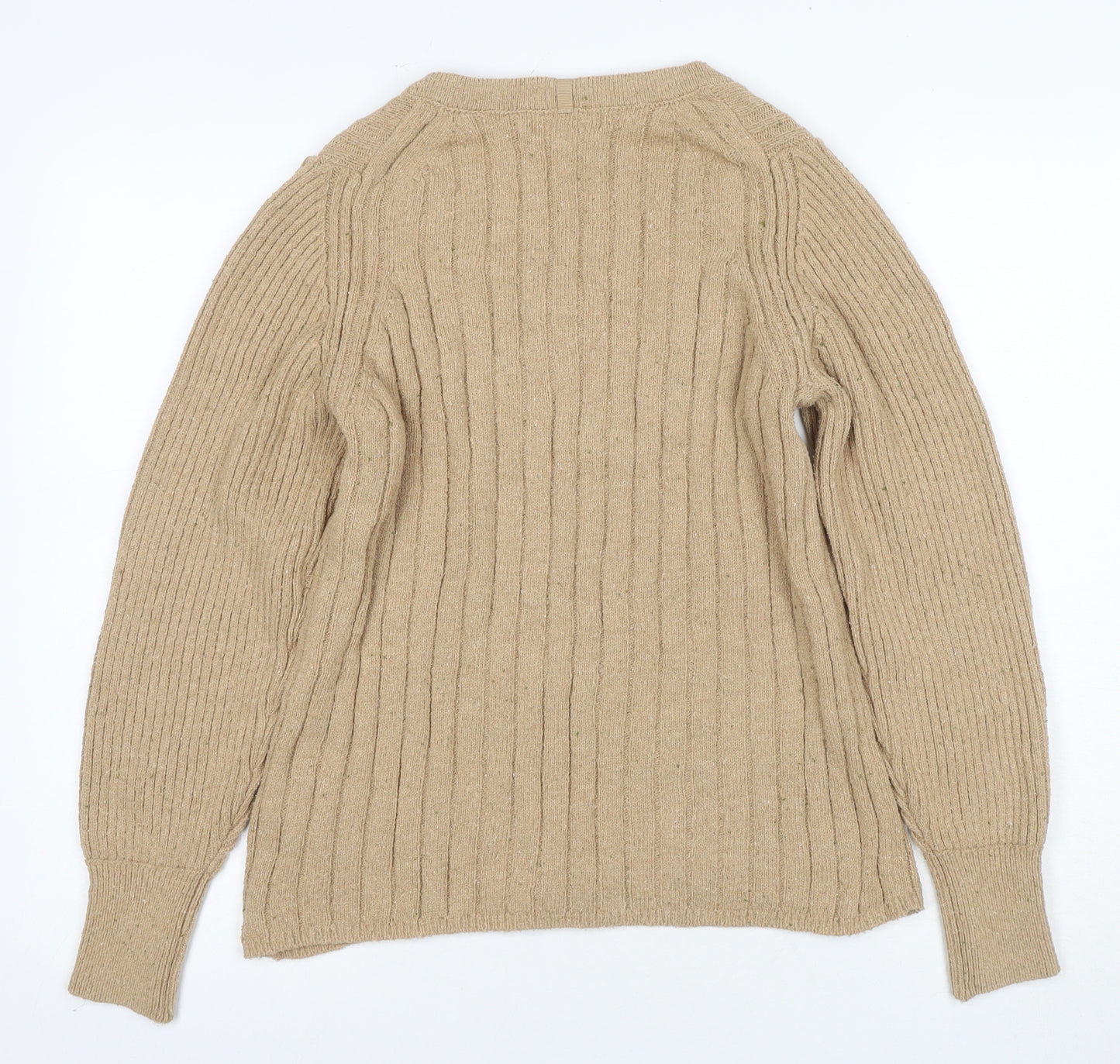 PER UNA Women's Beige Henley Jumper, Size M, Cotton Blend, Long Sleeve