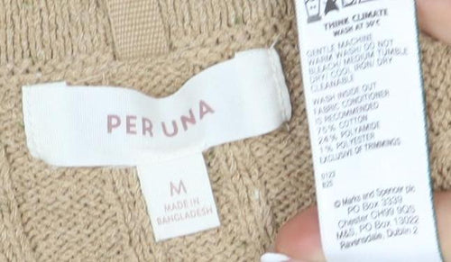 PER UNA Women's Beige Henley Jumper, Size M, Cotton Blend, Long Sleeve