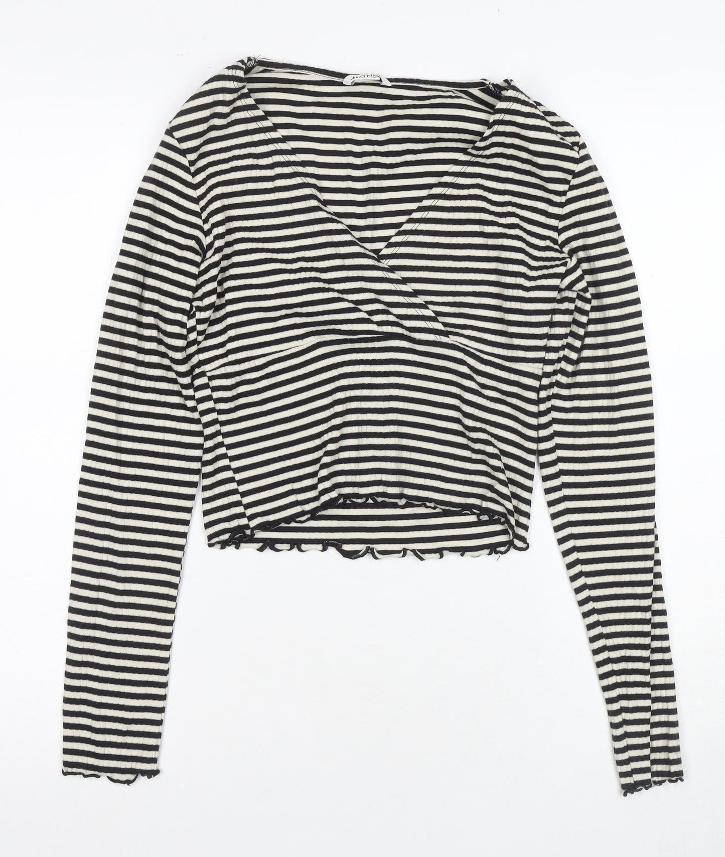 Monki Women’s Black Striped Wrap Blouse, Size S