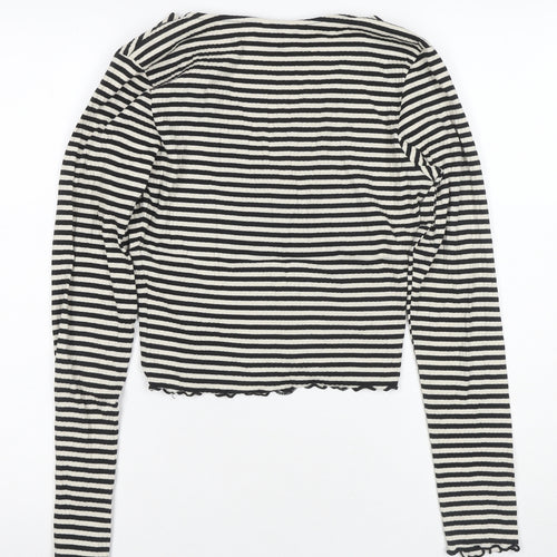 Monki Women’s Black Striped Wrap Blouse, Size S