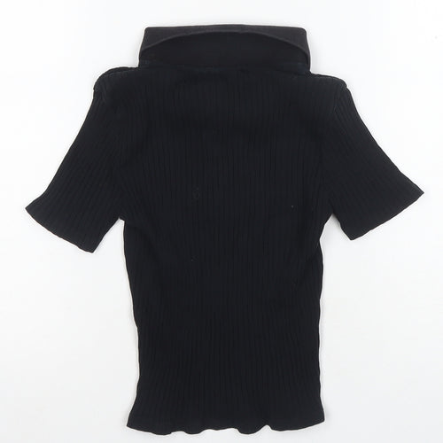 Zara Women's Black Polo Shirt, Size 8, Slim Fit, Button-Up