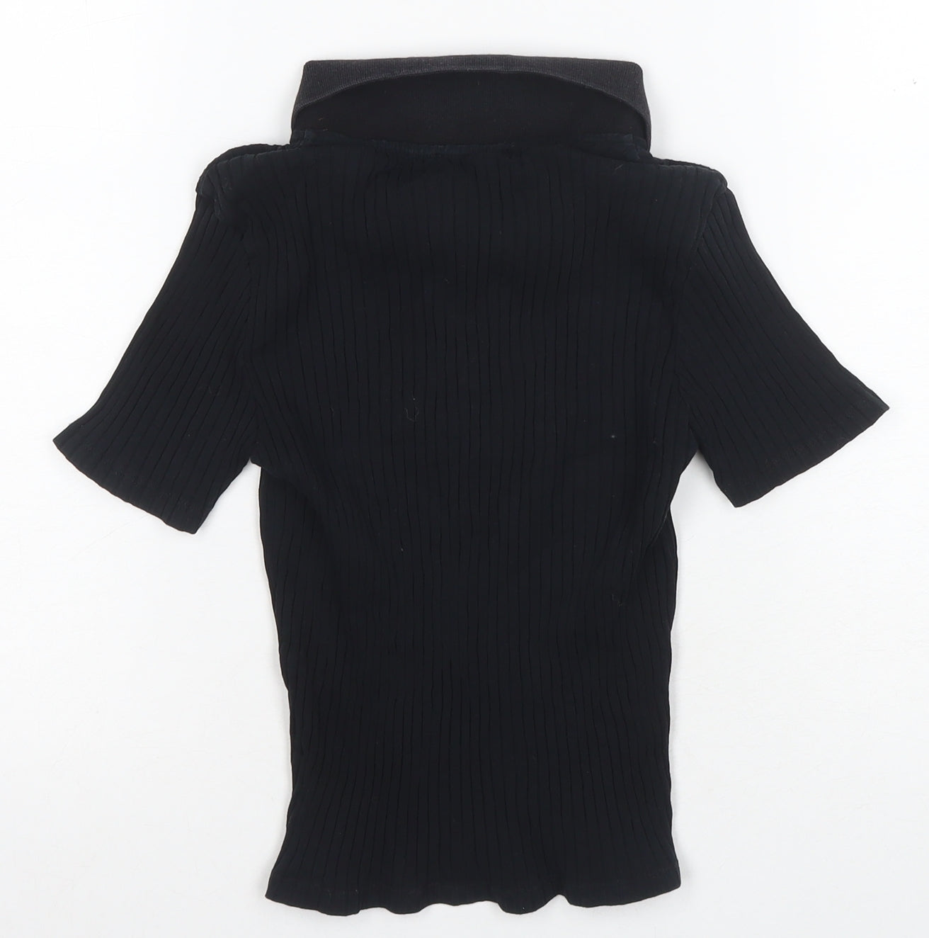Zara Women's Black Polo Shirt, Size 8, Slim Fit, Button-Up