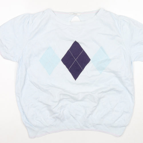 Marks and Spencer Women’s Blue Argyle T-Shirt Size 16