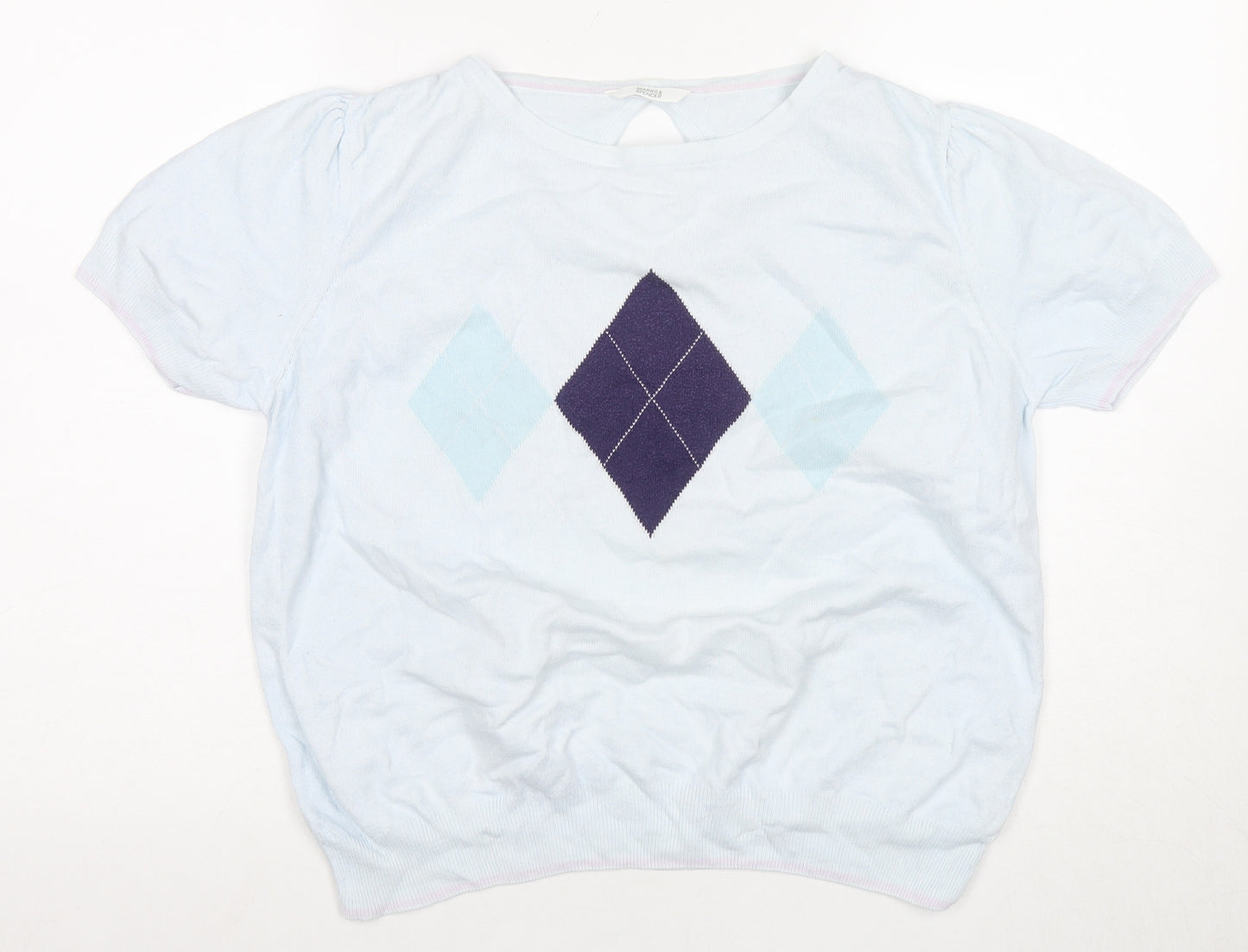 Marks and Spencer Women’s Blue Argyle T-Shirt Size 16