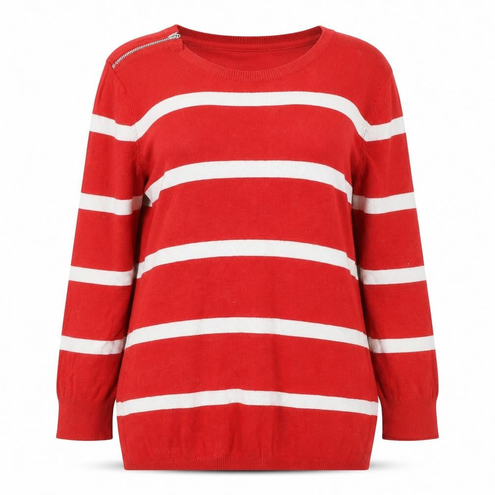 Front view of The Collection Red Striped Women's Jersey Blouse, size 16