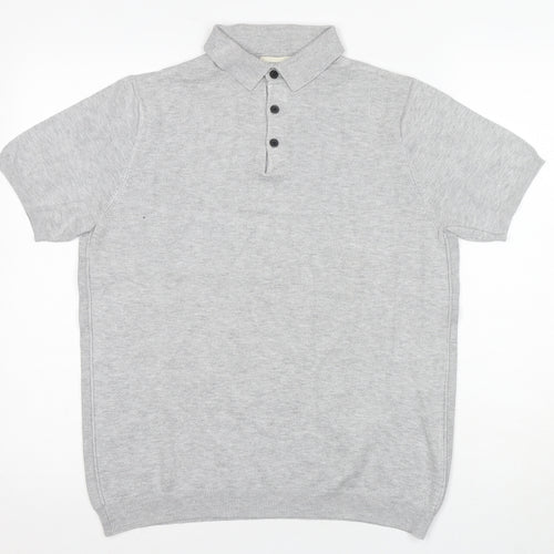 River Island Men's Grey Polo Shirt M Short Sleeve Casual