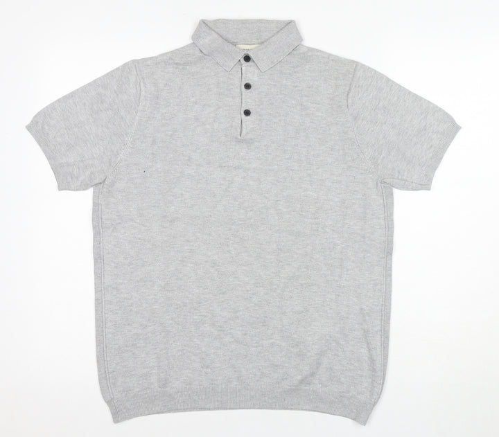 River Island Men's Grey Polo Shirt M Short Sleeve Casual