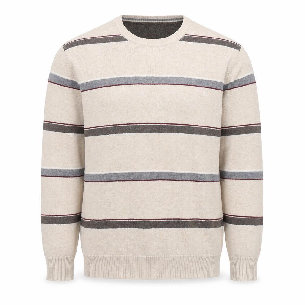 Front view of Atlantic Bay Men's Beige Striped jumper M