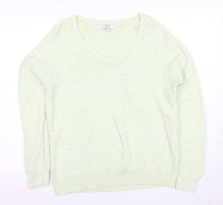 Next Women's Green V-Neck Cotton Jumper, Size S