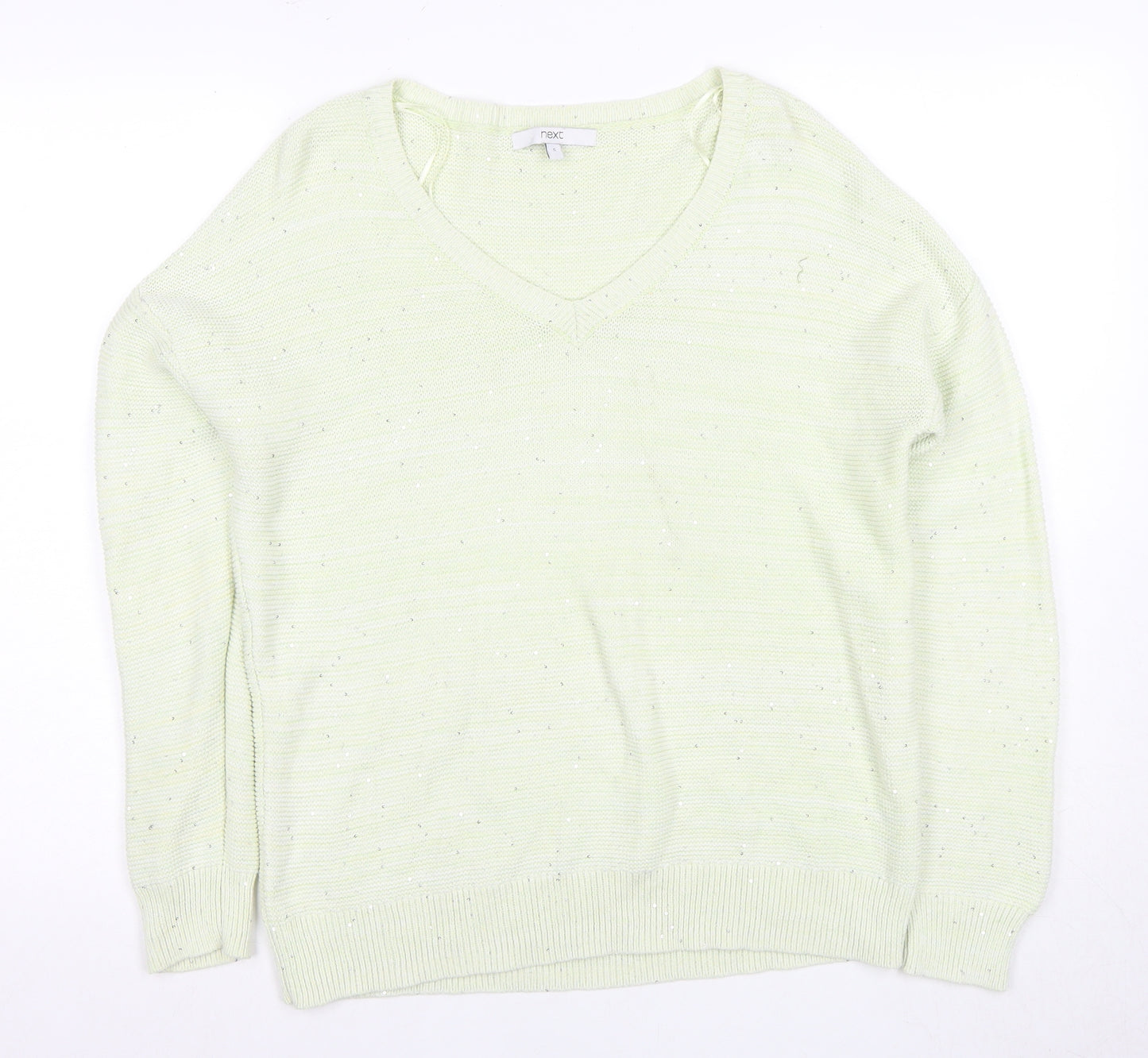 Next Women's Green V-Neck Cotton Jumper, Size S