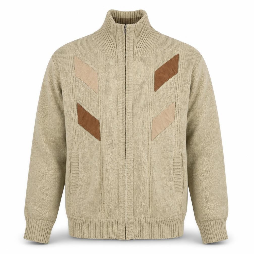 Front view of J. Wills Men's Beige Full Zip Retro Jacket, size M