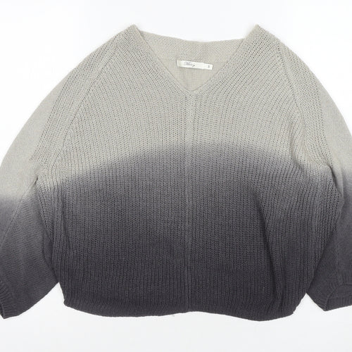 Mixroy Women's Grey V-Neck Chunky Knit Jumper, S