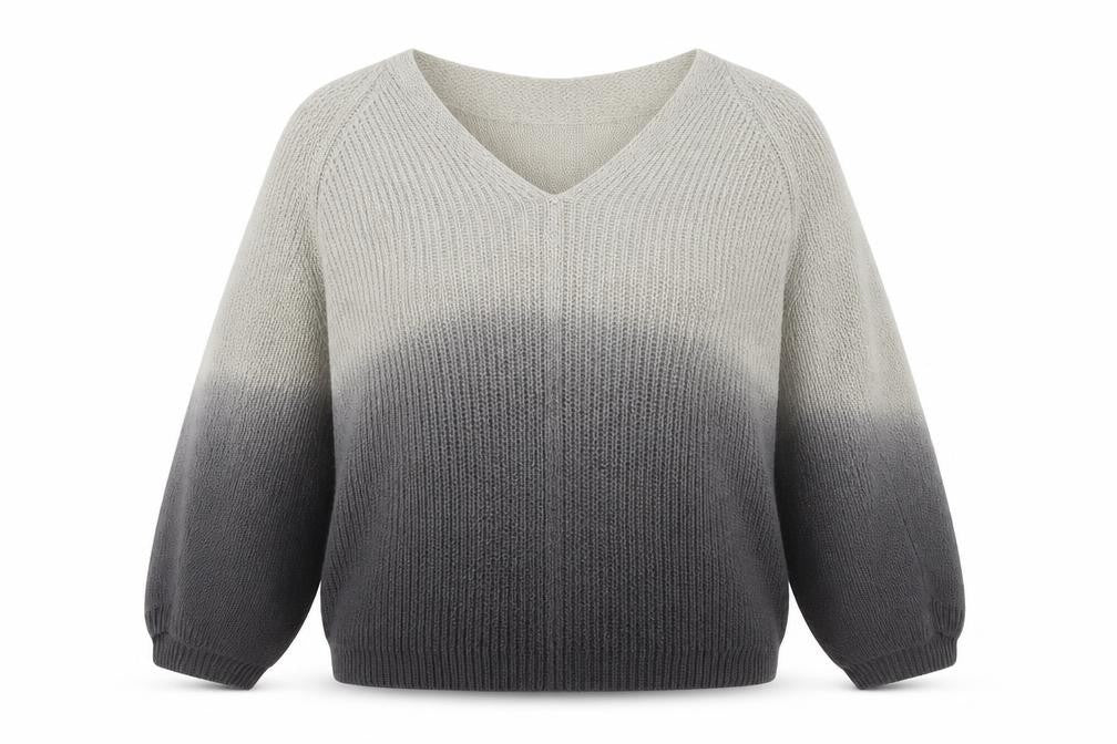 Front view of Mixroy Women's Grey V-Neck Chunky Knit Jumper, S