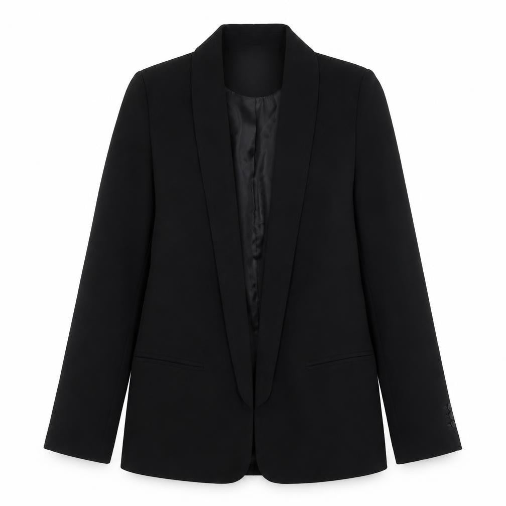 Front view of Pimkie Women's Black Shawl Lapel Blazer, size S