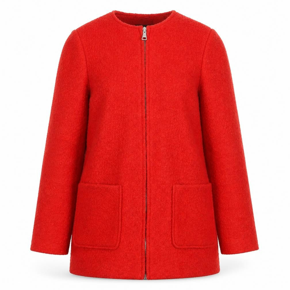 Front view of New Look Women's Red Mid-Length Wool Coat, size 10