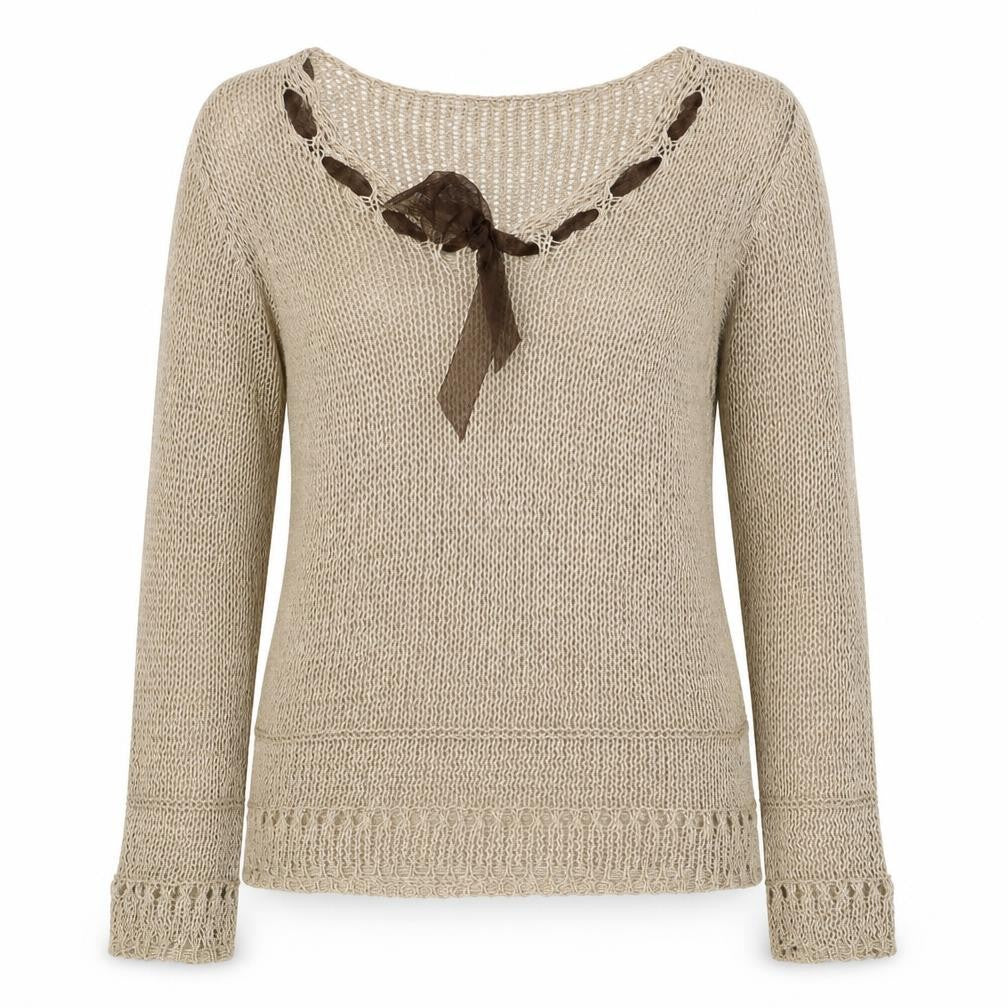 Front view of Marks & Spencer women’s beige m open-knit jumper