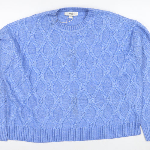 Marks and Spencer Women's Blue Cable-Knit Jumper, Size L