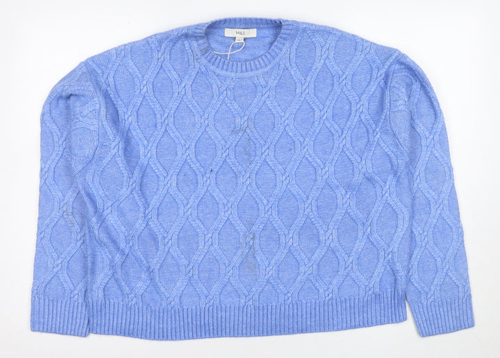 Marks and Spencer Women's Blue Cable-Knit Jumper, Size L