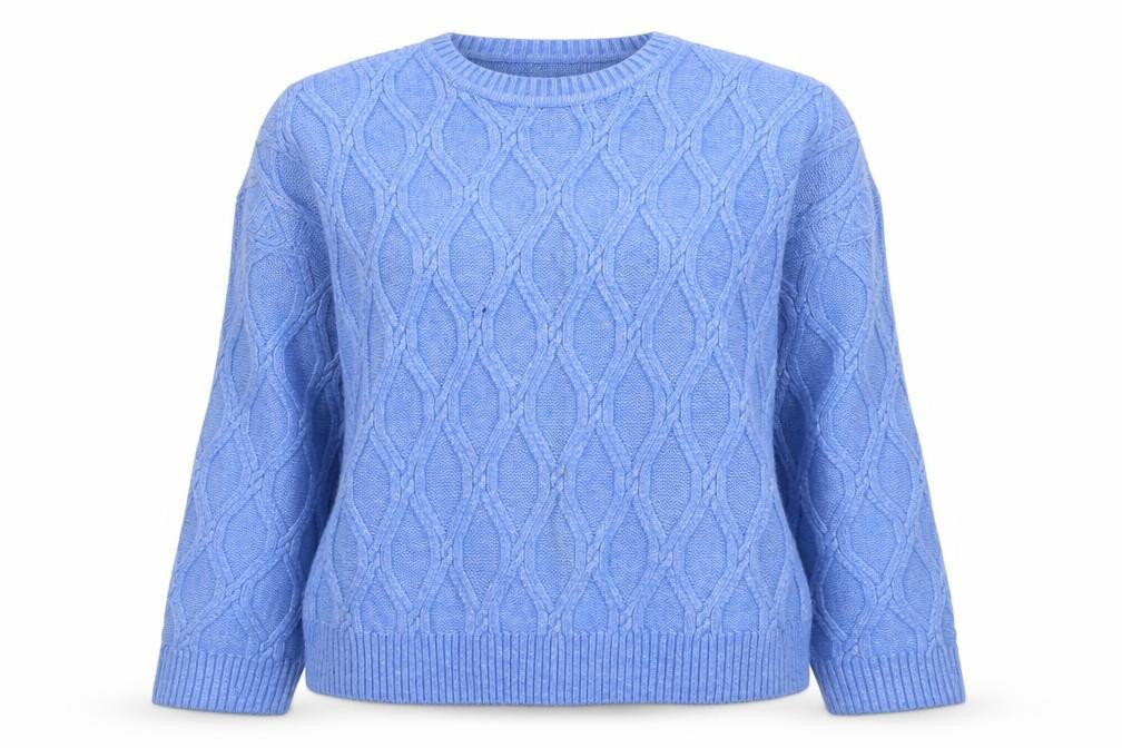 Front view of Marks & Spencer Women's Blue Cable-Knit Jumper, size L