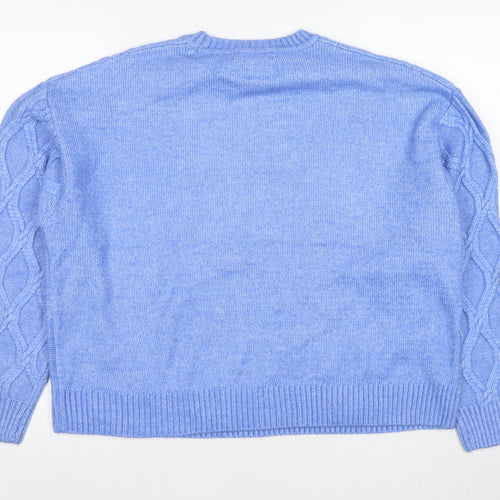 Marks and Spencer Women's Blue Cable-Knit Jumper, Size L