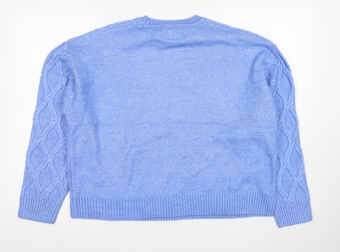 Marks and Spencer Women's Blue Cable-Knit Jumper, Size L