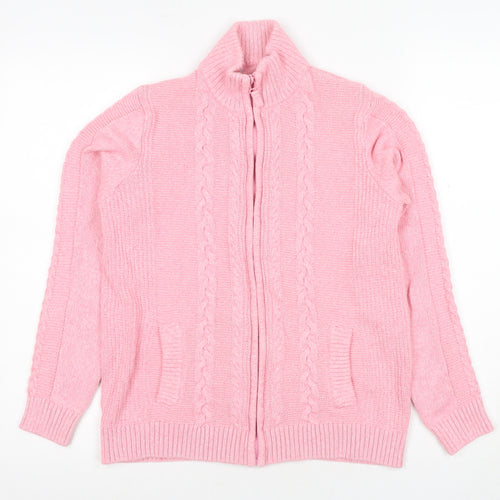 EWM Women's Pink Cable-Knit Cotton Full Zip Jumper - Size 14-16