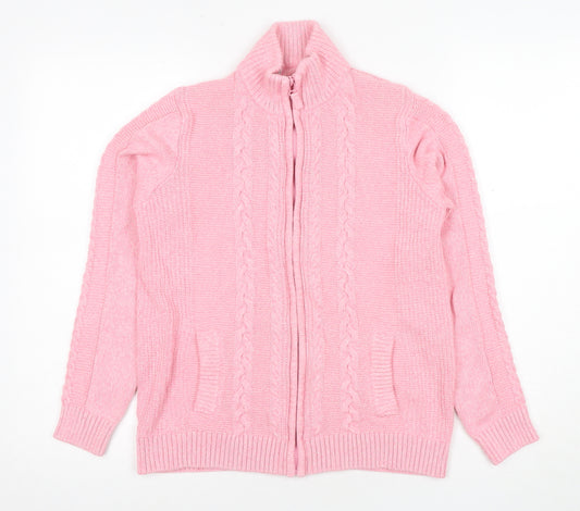 EWM Women's Pink Cable-Knit Cotton Full Zip Jumper - Size 14-16