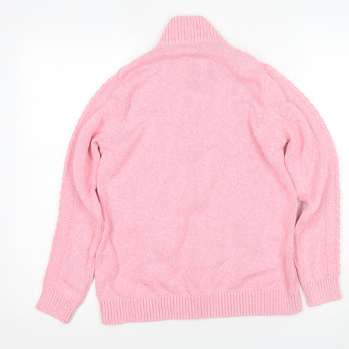 EWM Women's Pink Cable-Knit Cotton Full Zip Jumper - Size 14-16