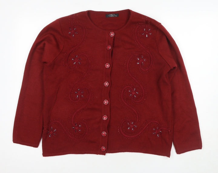 BJM Red Women's Cardigan M Acrylic Beaded Buttons