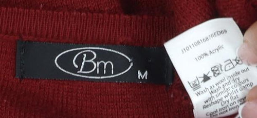 BJM Red Women's Cardigan M Acrylic Beaded Buttons