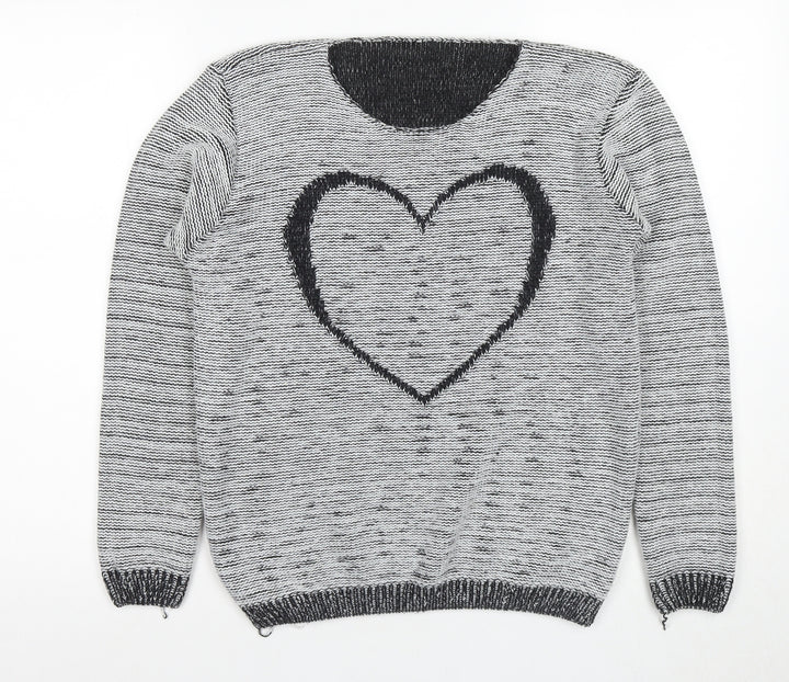 Quiz Women's Black & White Heart Pullover Jumper M