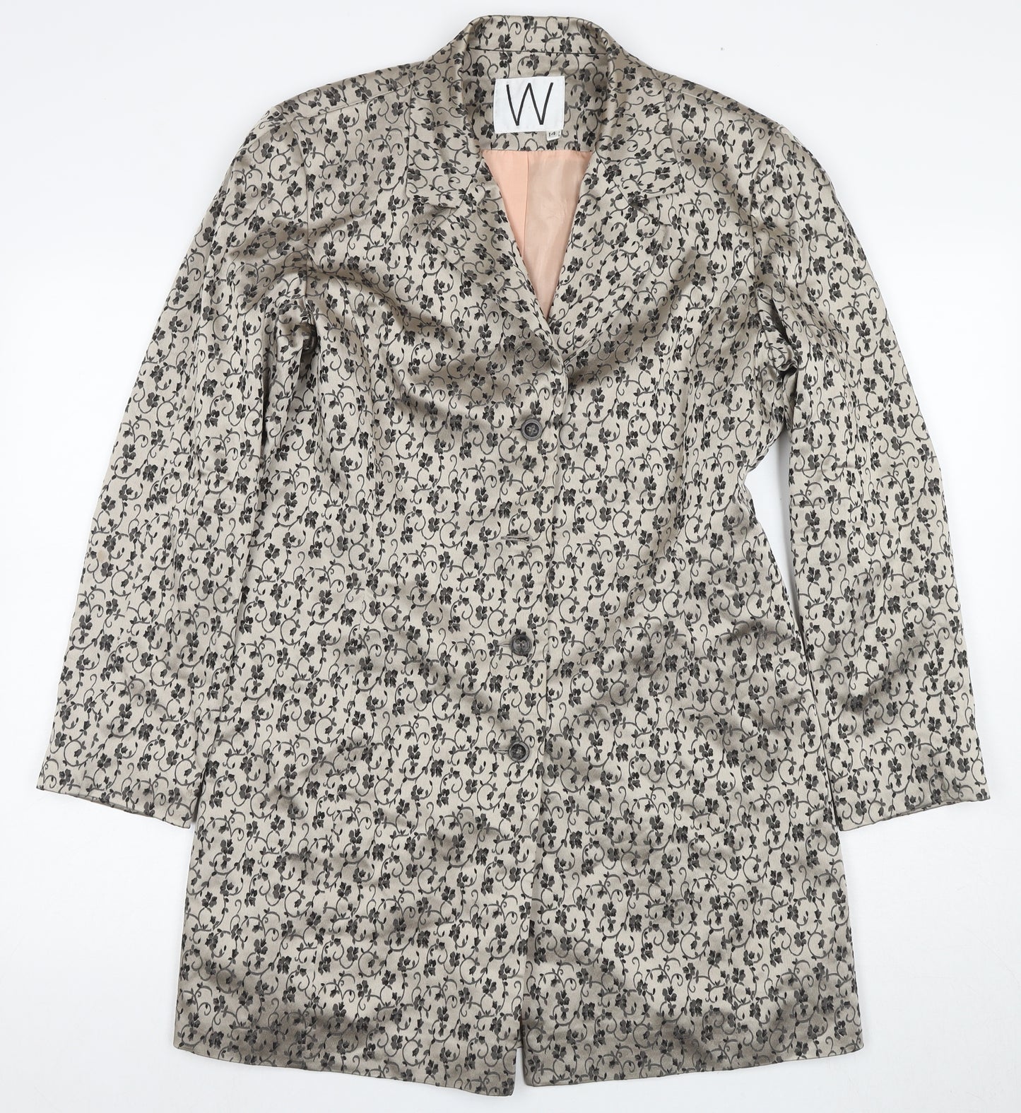 W Women's Beige Floral Overcoat Size 14