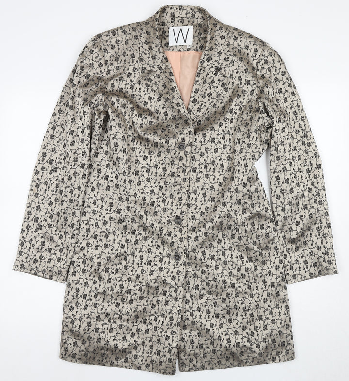 W Women's Beige Floral Overcoat Size 14