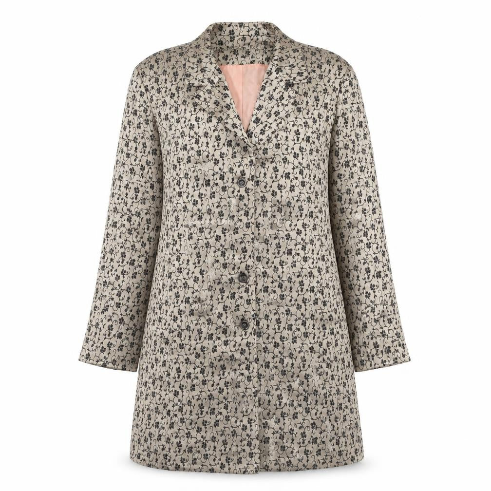 Front view of W Women's Beige Floral Overcoat, size 14