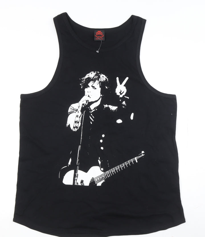 Apparel Noir Men's Black Music Sleeveless Cotton T-Shirt