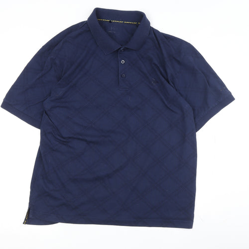 Dunlop Men's Blue Check Polo Shirt Short Sleeve Size L