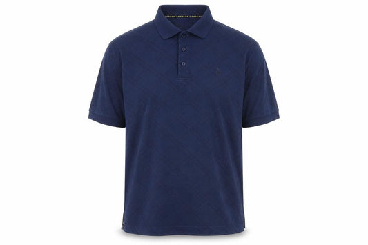 Front view of Dunlop Men's Blue Check Polo Shirt Short Sleeve, size L