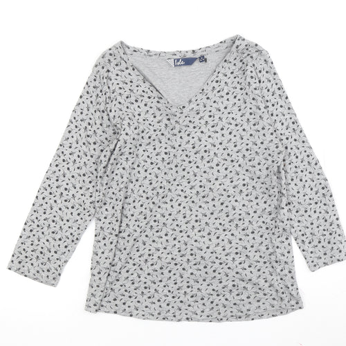 Isle Women's Grey V-Neck Floral Top Size 12